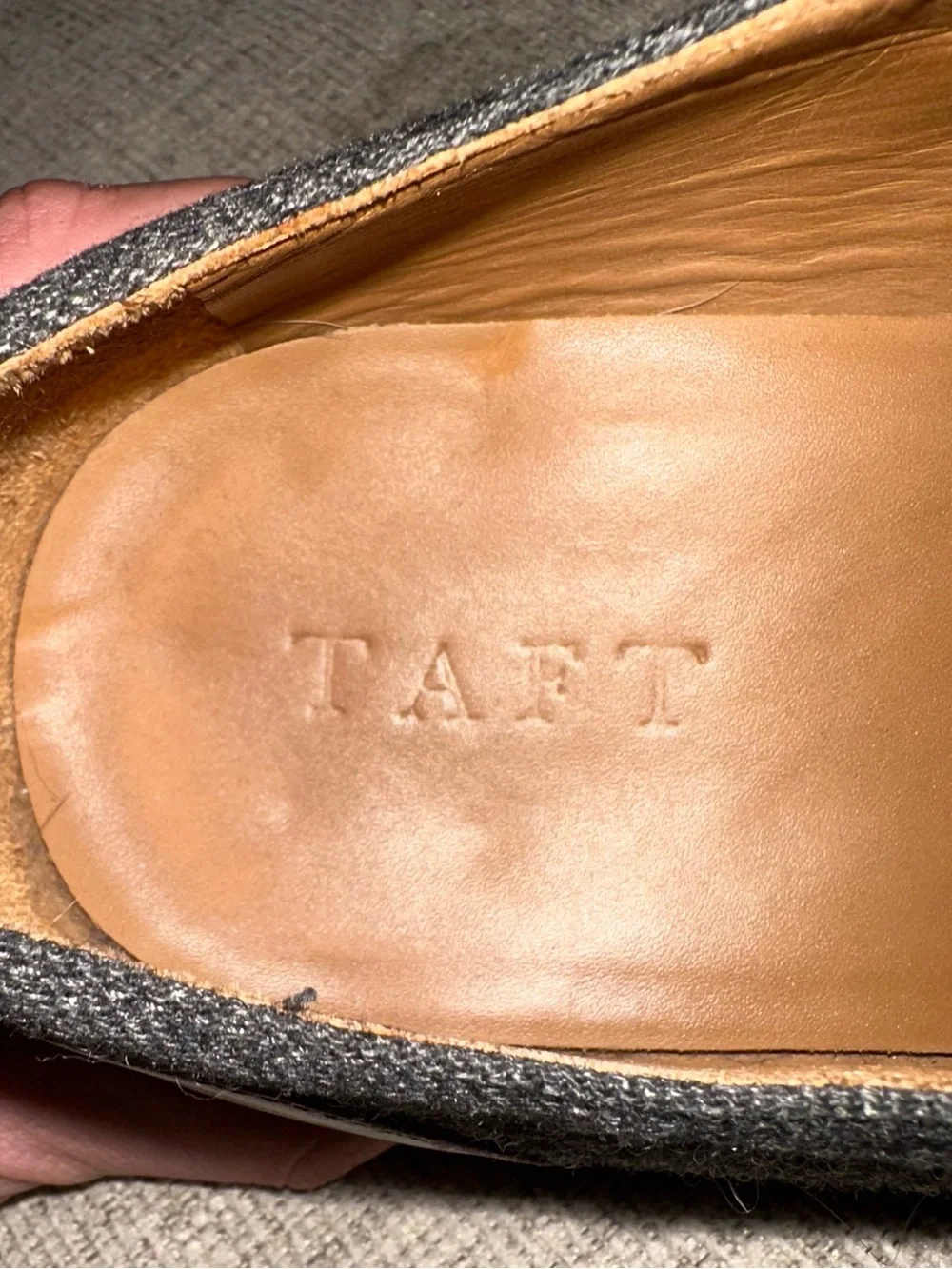 Taft Gray Wool and Burgundy Leather Cap-Toe Oxfords